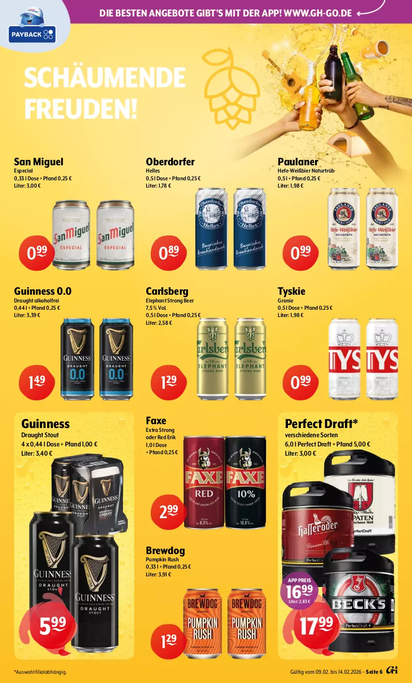 Aktueller Prospekt Getraenke Hoffmann - Prospekte - von 09.02 bis 14.02.2026 - strona 6 - produkty: alkohol, angebot, angebote, axe, bier, carlsberg, eis, elle, Guinness, Hefe, natur, Paula, paulaner, reis, Ti, tyskie