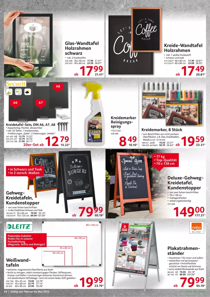 Aktueller Prospekt Selgros - Gastronomie - von 01.02 bis 31.05.2022 - strona 34 - produkty: dell, elle, Holz, Kreide, Kreidemarker, lack, Reinigung, rel, stifte, Ti, tisch, topper, Wandtafel, wasser