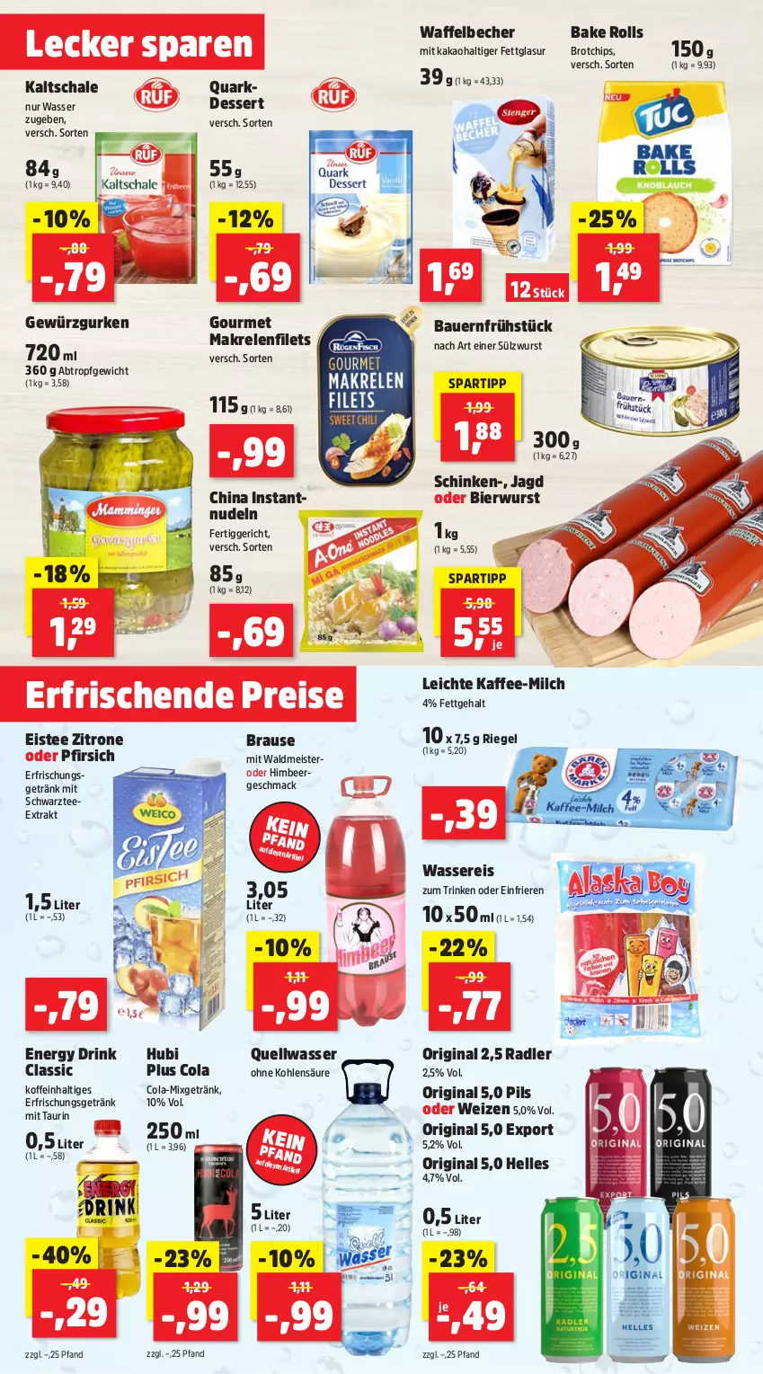 Aktueller Prospekt Thomas Philipps - von 03.06 bis 08.06.2024 - strona 19 - produkty: auer, Bau, Bauer, Becher, bier, brause, brot, chips, cola, dessert, drink, eis, eistee, elle, energy drink, erfrischungsgetränk, fertiggericht, filet, filets, getränk, gewürz, Gewürzgurke, gewürzgurken, gin, gurke, gurken, himbeer, kaffee, kakao, mac, Makrele, Makrelenfilets, Meister, milch, Mixgetränk, nudel, nudeln, pfirsich, pils, quark, radler, reis, rel, riegel, Schal, Schale, schinken, spartipp, tee, Ti, waldmeister, wasser, wassereis, wurst, zitrone, ZTE