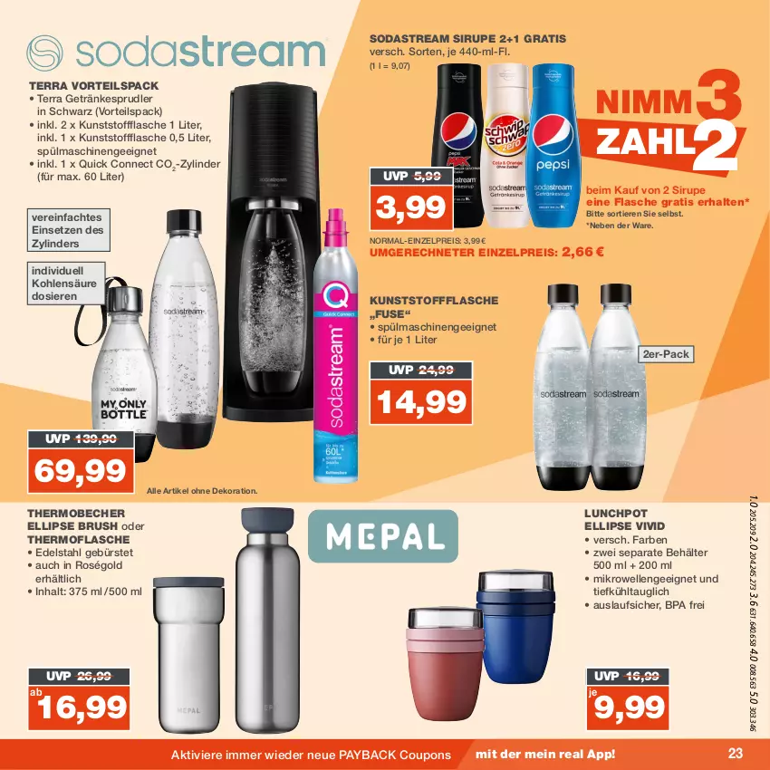 Aktueller Prospekt Real - von 28.08 bis 02.09.2023 - strona 23 - produkty: alle artikel ohne dekoration, Becher, Behälter, bürste, coupon, coupons, dekoration, edelstahl, eis, elle, flasche, getränk, getränke, HP, mikrowelle, payback, reis, sirup, Soda, sodastream, spülmaschinen, Ti, Tiere