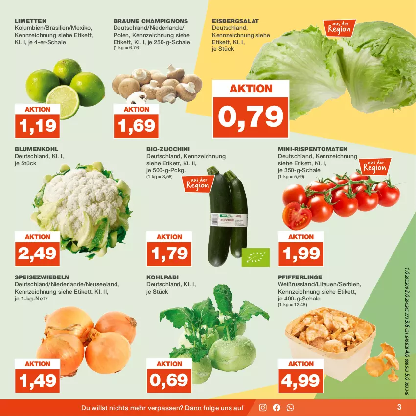 Aktueller Prospekt Real - von 28.08 bis 02.09.2023 - strona 3 - produkty: bio, bio-zucchini, blume, blumen, blumenkohl, braun, champignon, champignons, eis, eisbergsalat, Elan, kohlrabi, LG, limette, limetten, Mett, metten, mini-rispentomaten, Pfifferlinge, rispentomaten, salat, Schal, Schale, Speisezwiebeln, Ti, tomate, tomaten, zucchini, zwiebel, zwiebeln