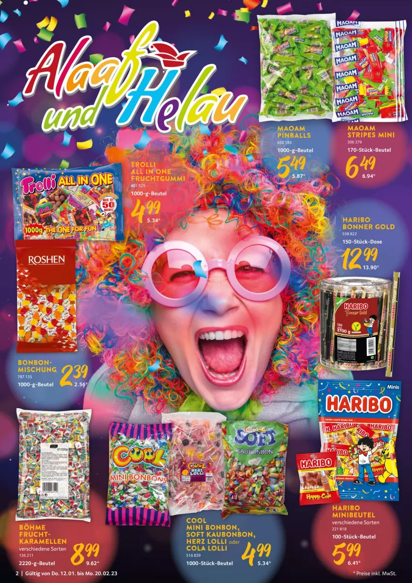 Aktueller Prospekt Selgros - Karneval - von 12.01 bis 20.02.2023 - strona 2 - produkty: beutel, cola, elle, frucht, haribo, karamell, Ti