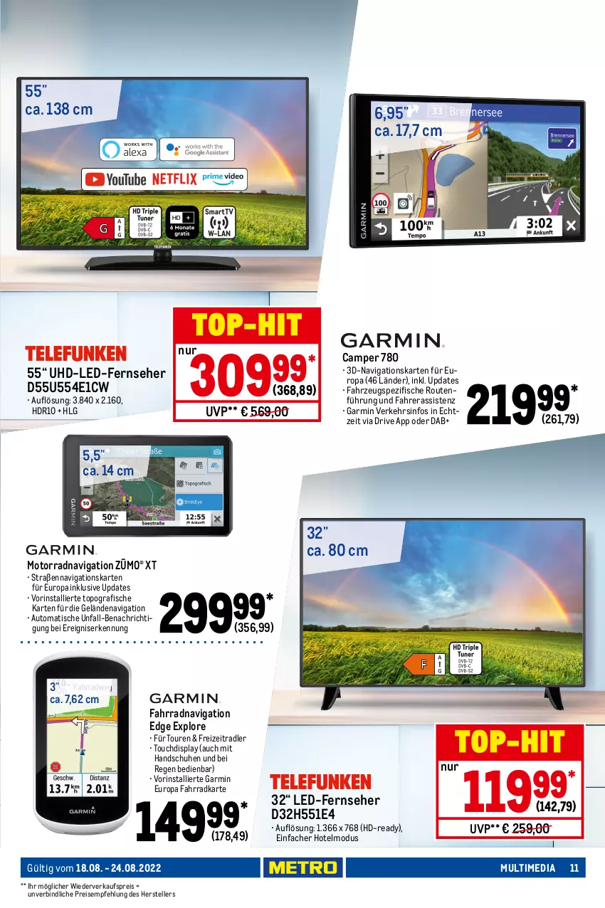 Aktueller Prospekt Metro - NonFood - von 18.08 bis 24.08.2022 - strona 11 - produkty: angebot, angebote, auto, decke, eis, elle, Fahrrad, fernseher, fisch, fische, garmin, handschuhe, LG, radler, reis, schuhe, Spezi, teller, Ti, tisch, top-hit, uhd