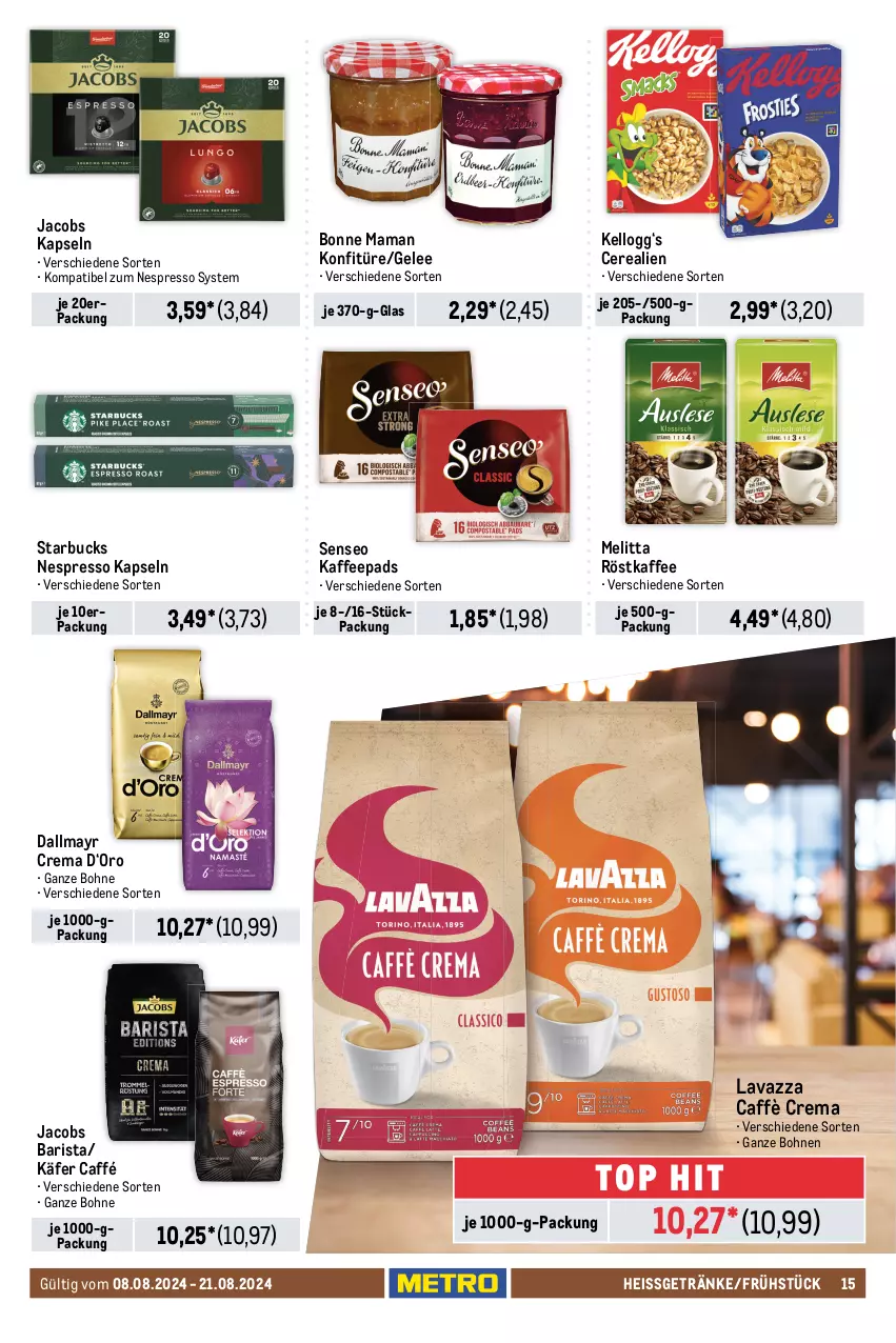 Aktueller Prospekt Metro - Food-NonFood - von 08.08 bis 21.08.2024 - strona 15 - produkty: auto, barilla, Bau, beutel, bohne, bohnen, bonne maman, caffè crema, cerealien, coupon, croutons, dallmayr, eimer, eis, ente, espresso, feinkost, filet, filets, fisch, fische, Fischer, flasche, gelee, getränk, getränke, gewürz, Gewürzgurke, gewürzgurken, gewürzketchup, gurke, gurken, hawesta, heinz, Hela, jacobs, käfer, kaffee, kaffeepads, Kellogg‘s, ketchup, konfitüre, Kühne, lavazza, leimer, LG, mam, meica, melitta, nespresso, pasta, rapso, rapsöl, reines rapsöl, reis, röstkaffee, sauce, saucen, Schere, senseo, starbucks, thunfisch, Ti, tisch, trolli, würstchen