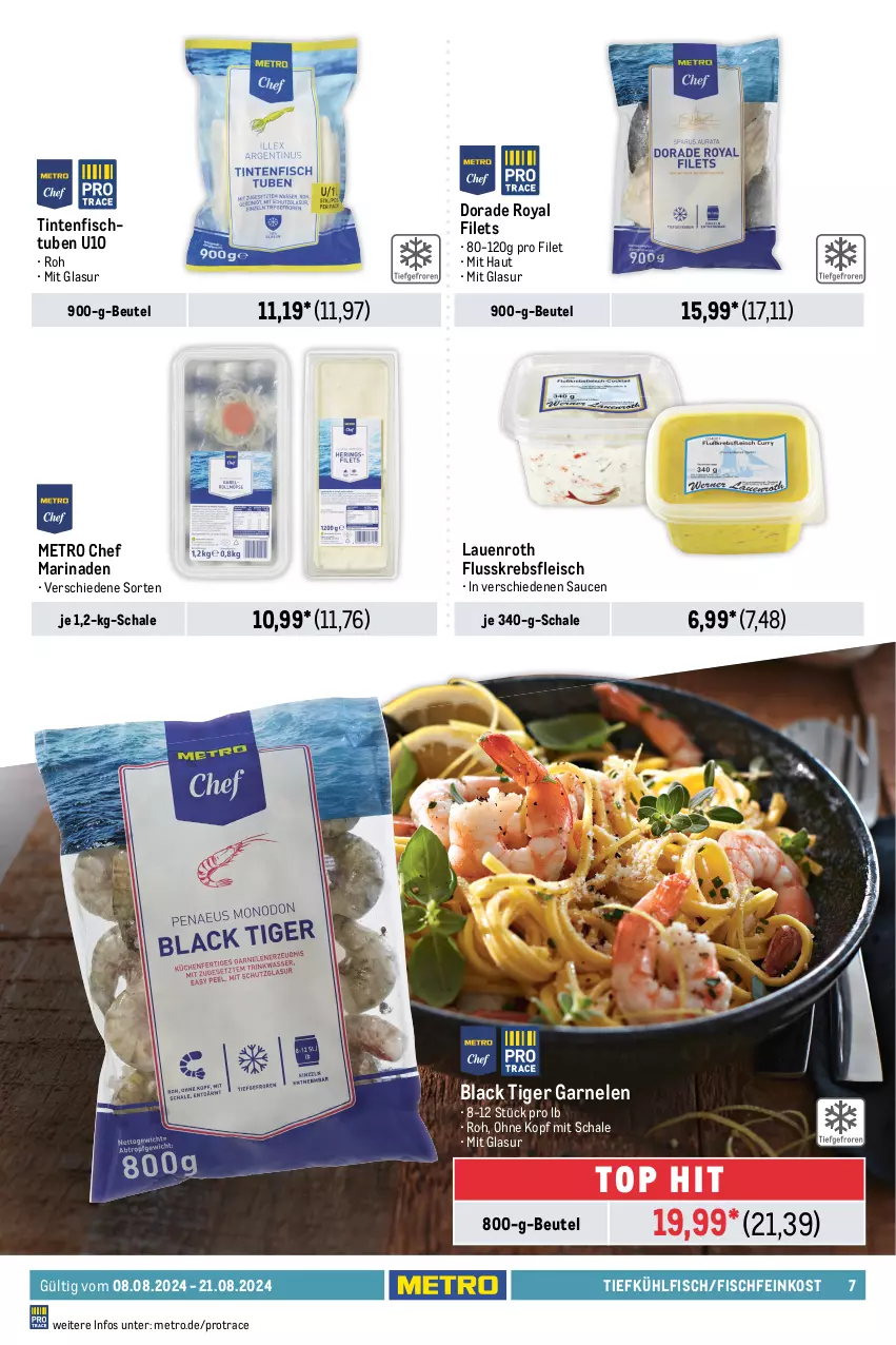 Aktueller Prospekt Metro - Food-NonFood - von 08.08 bis 21.08.2024 - strona 7 - produkty: Abtei, angebot, angebote, aqua, Becher, beutel, bsf, Dorade, dorade royal, eis, elle, feinkost, filet, filets, fisch, fische, Fischer, Fischfeinkost, fleisch, forelle, frischfisch, garnelen, Krebs, lachs, lack, mac, marinade, Metro, reis, rel, Rotbarsch, rotbarschfilet, saft, sauce, saucen, Schal, Schale, Schere, steak, steaks, Ti, Wild