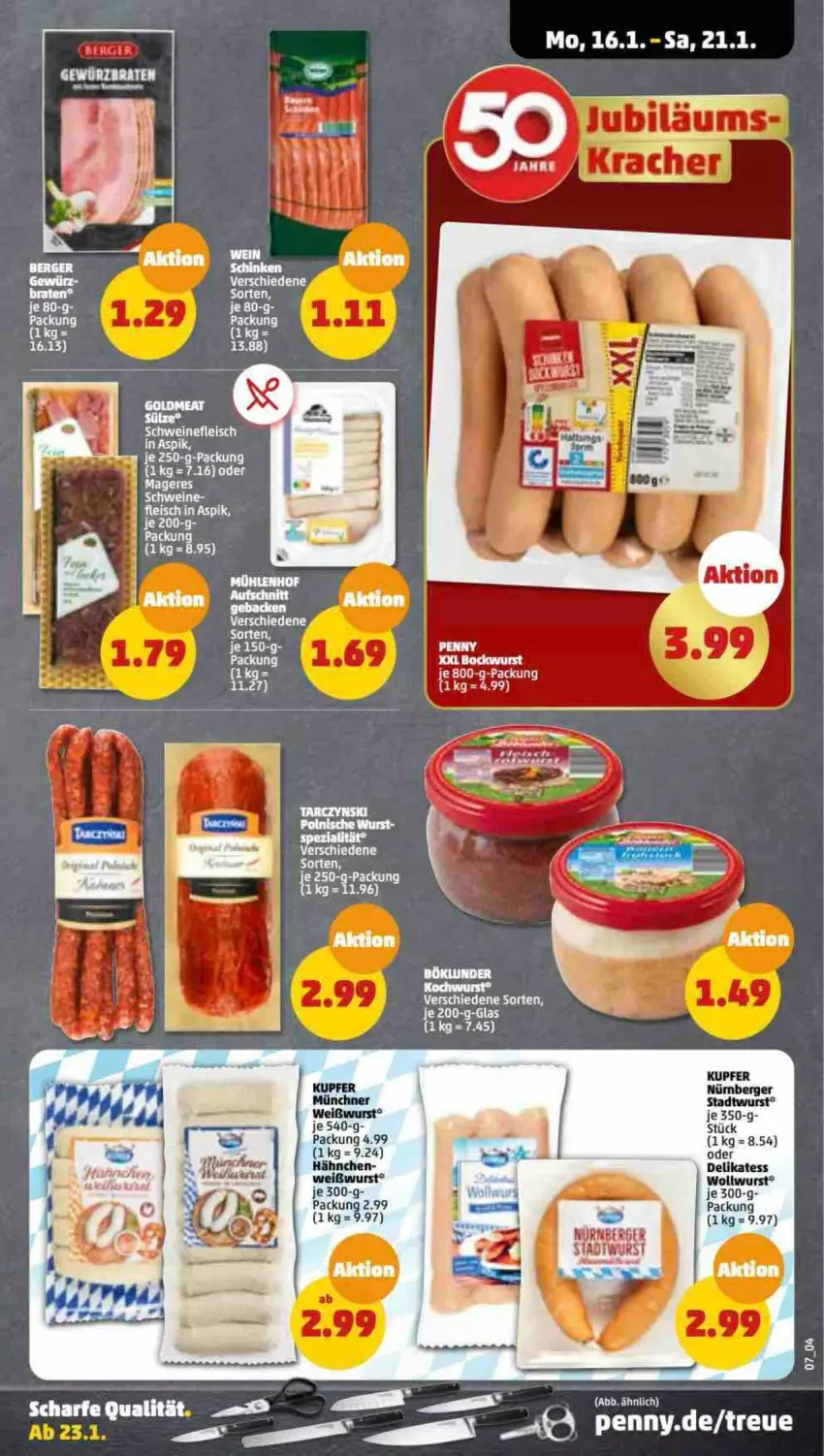 Aktueller Prospekt Penny - Prospekte - von 16.01 bis 21.01.2023 - strona 7 - produkty: Berger, je 250-g-packung, nürnberger, wein, Weißwurst, wurst