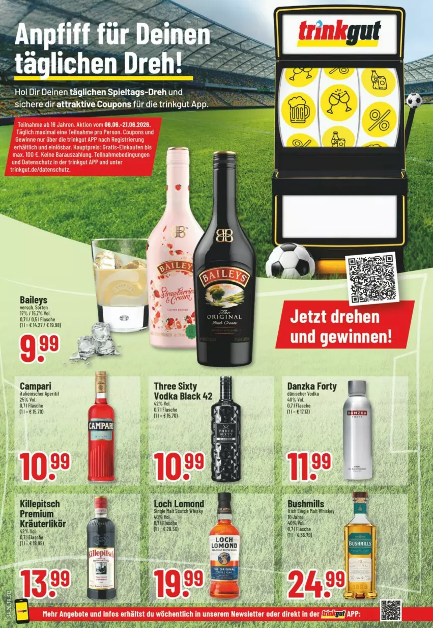 Aktueller Prospekt Trinkgut - Prospekte - von 07.06 bis 13.06.2026 - strona 14 - produkty: aperitif, baileys, campari, coupon, coupons, flasche, kräuter, kräuterlikör, lack, likör, Three Sixty, Ti, vodka