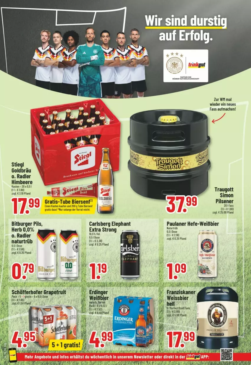 Aktueller Prospekt Trinkgut - Prospekte - von 07.06 bis 13.06.2026 - strona 6 - produkty: beere, bier, bitburger, bitburger pils, burger, carlsberg, eis, erdinger, franziskaner, Hefe, himbeer, himbeere, LG, mac, natur, Paula, paulaner, pils, pilsener, radler, schöfferhofer, senf, sim, Stiegl, Ti, weissbier
