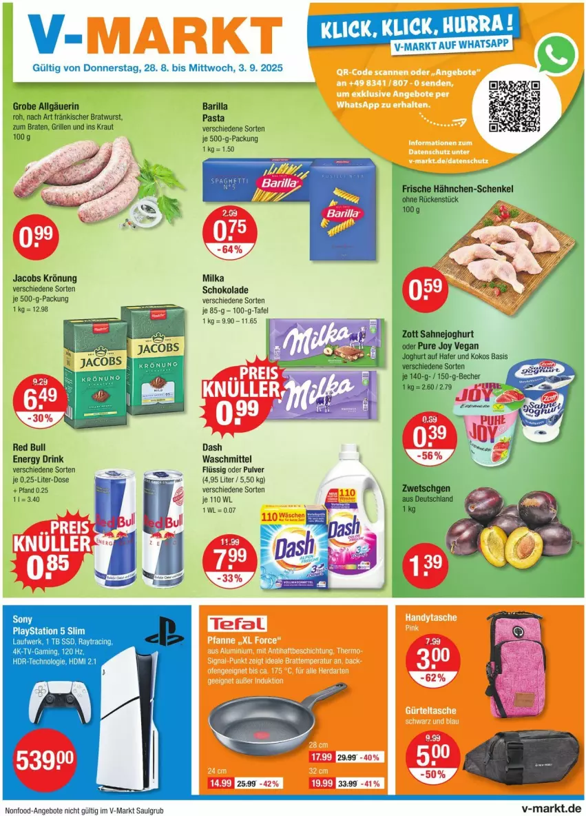 Aktueller Prospekt Vmarkt - Prospekte - von 28.08 bis 03.09.2025 - strona 1 - produkty: angebot, angebote, braten, cin, drink, energy drink, grill, jacobs, jacobs krönung, Kraut, lays, LG, milka, milka schokolade, PlayStation, PlayStation 5, red bull, schoko, schokolade, sony, ssd, Ti, waschmittel