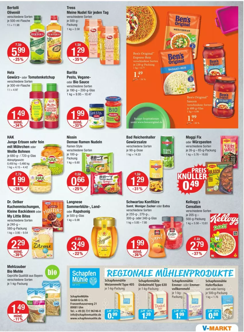 Aktueller Prospekt Vmarkt - Prospekte - von 28.08 bis 03.09.2025 - strona 7 - produkty: Bad, barilla, bertolli, bio, bites, Blüte, bohne, bohnen, cerealien, Dr. Oetker, erbsen, flasche, gewürz, gewürzsalz, Hela, honig, junge erbsen, kellogg's, ketchup, konfitüre, korn, kuchen, langnese, leine, maggi, maggi fix, mehl, Nissin, nudel, nudeln, olive, oliven, olivenöl, pesto, rwe, salz, sauce, Schwartau, tee, tomate, tomaten, tomatenketchup, type 405, Weiße Bohnen, zucker