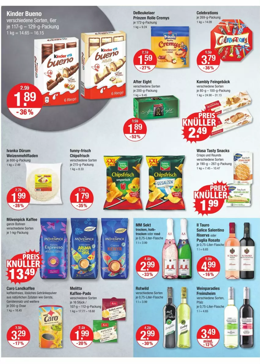 Aktueller Prospekt Vmarkt - Prospekte - von 28.08 bis 03.09.2025 - strona 8 - produkty: after eight, bohne, bohnen, chips, chipsfrisch, cremys, debeukelaer, flasche, funny-frisch, getränk, getränke, getränkepulver, kaffee, kaffee-pads, malz, mehl, melitta, mövenpick, mövenpick kaffee, ndk, prinzen rolle, riserva, rosato, rum, sekt, snack, snacks, Ti, wasa, wein, weizenmehl, Wild