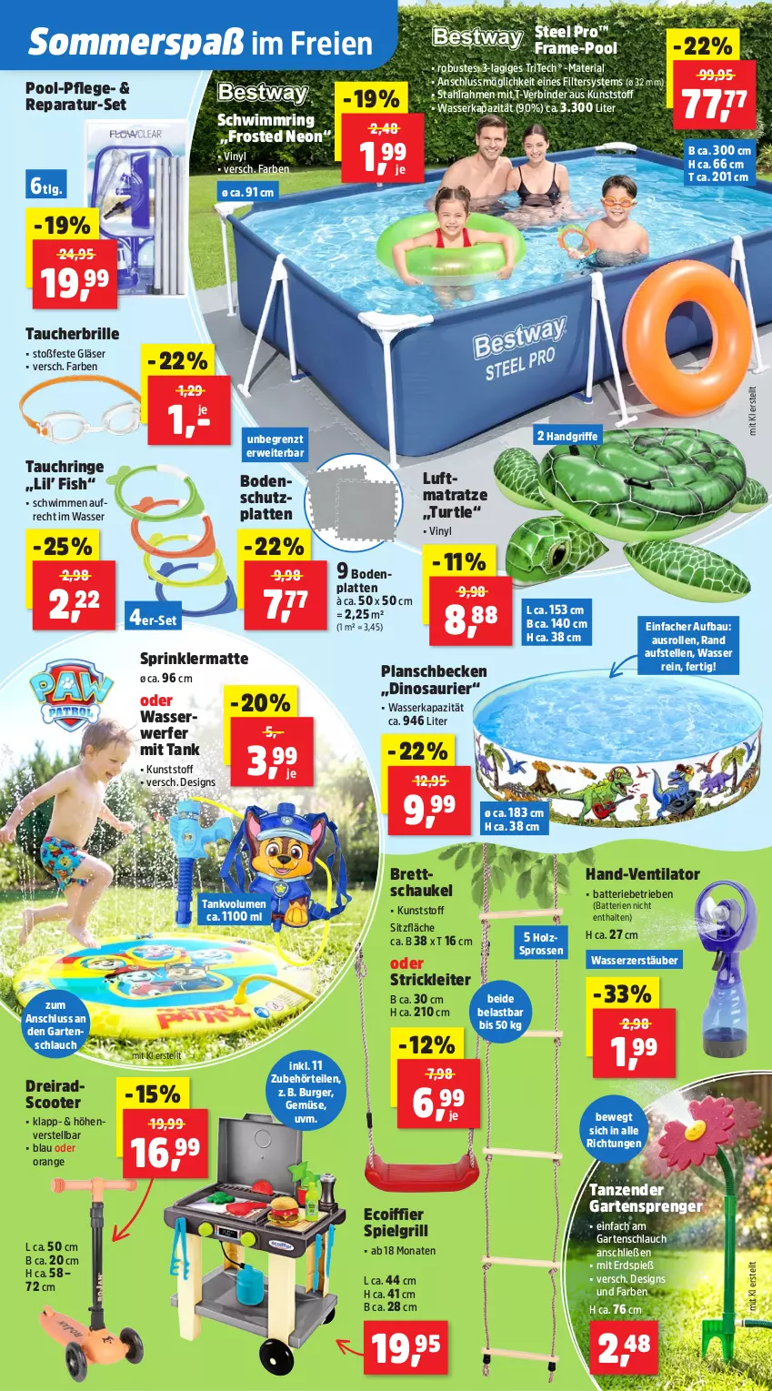 Aktueller Prospekt Thomas Philipps - von 08.06 bis 13.06.2026 - strona 13 - produkty: batterie, batterien, Bau, Brille, burger, Dreirad, elle, Garten, gartenschlauch, Gläser, grill, Holz, latte, LG, luftmatratze, matratze, orange, planschbecken, pool, Ria, ring, rwe, Schaukel, schlauch, schwimmring, scooter, steel pro, Taucherbrille, tee, Ti, ventilator, wasser