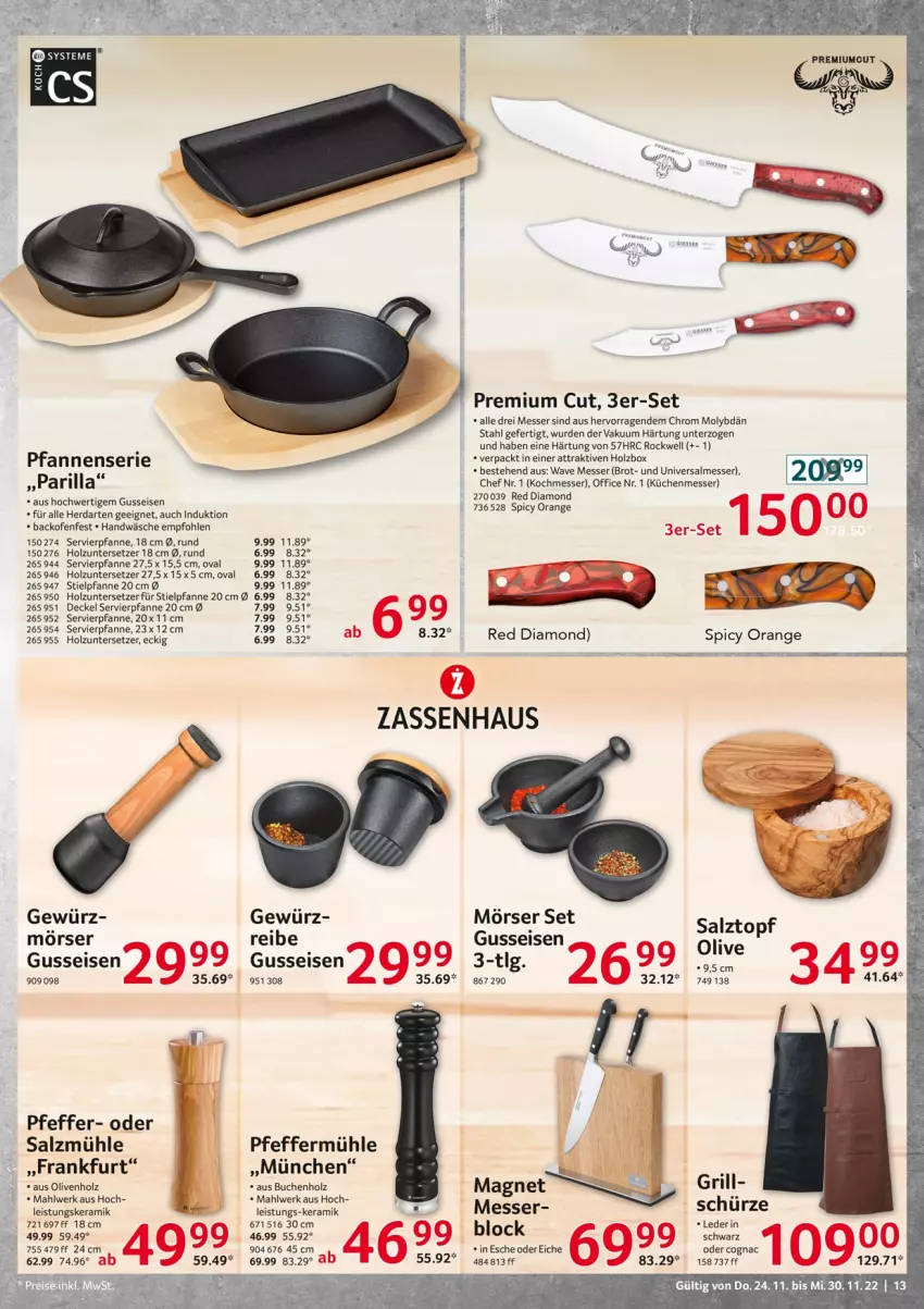 Aktueller Prospekt Selgros - Non Food - von 24.11 bis 30.11.2022 - strona 13 - produkty: backofen, brot, buch, Cognac, decke, Deckel, eis, gewürz, grill, herdarten, Holz, küche, Küchen, LG, messer, Ofen, office, olive, oliven, orange, pfanne, pfannen, pfeffer, Pfeffermühle, salz, Salzmühle, Schürze, Stielpfanne, Ti, Untersetzer