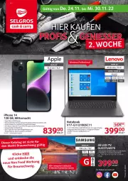 Gazetka promocyjna Selgros - Non Food - Gazetka - ważna od 30.11 do 30.11.2022 - strona 1 - produkty: bio, braun, decke, deo, eis, elle, HD Graphics, HDMI, Intel, iphone, kamera, lenovo, LG, Persona, reis, Telcor, Ti, uhd, usb