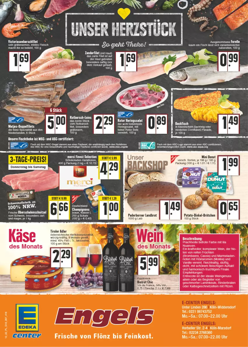 Aktueller Prospekt E Center - Angebote der Woche - von 21.03 bis 26.03.2022 - strona 16 - produkty: aqua, backfisch, beere, braten, braun, brombeere, brot, brötchen, cassis, Donut, eis, feinkost, filet, filets, fisch, fische, Fischer, flakes, flasche, fleisch, frucht, früchte, früchten, hering, Herings, kraft, lamm, lammkeule, mac, marmelade, matjes, Mode, nuss, pilze, reifen, Ria, rind, rinder, rinderbraten, ring, Rotbarsch, saft, salat, Schal, Schale, Schere, schoko, schokolade, schokoladen, schwein, tee, Ti, uhr, wein, Zander, Zelt