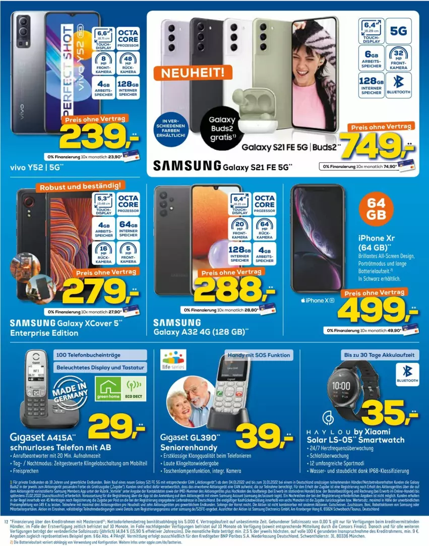 Aktueller Prospekt Euronics - Prospekte - von 12.01 bis 19.01.2022 - strona 12 - produkty: eis, ente, gigaset, Handy, kamera, Lampe, ndk, reis, resa, Samsung, samsung galaxy, Schal, smartwatch, tee, telefon, Ti, wasser