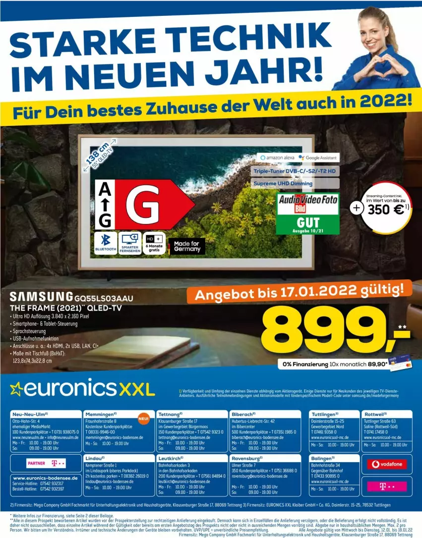 Aktueller Prospekt Euronics - Prospekte - von 12.01 bis 19.01.2022 - strona 16 - produkty: bett, Germ, monati, qled, qled-tv, rel, Samsung, tablet, Ti, uhr, usb