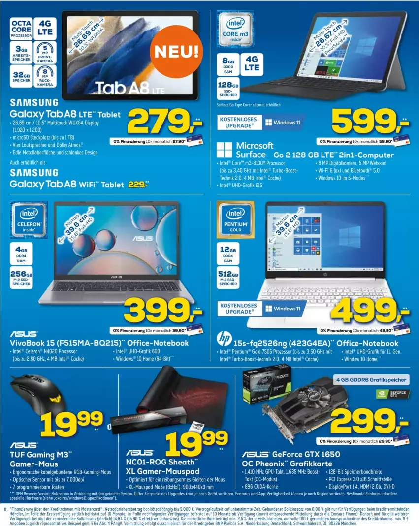 Aktueller Prospekt Euronics - Prospekte - von 12.01 bis 19.01.2022 - strona 8 - produkty: bett, computer, ente, Intel, LG, notebook, office, pute, Samsung, samsung galaxy, Surf, tablet, tee, VivoBook