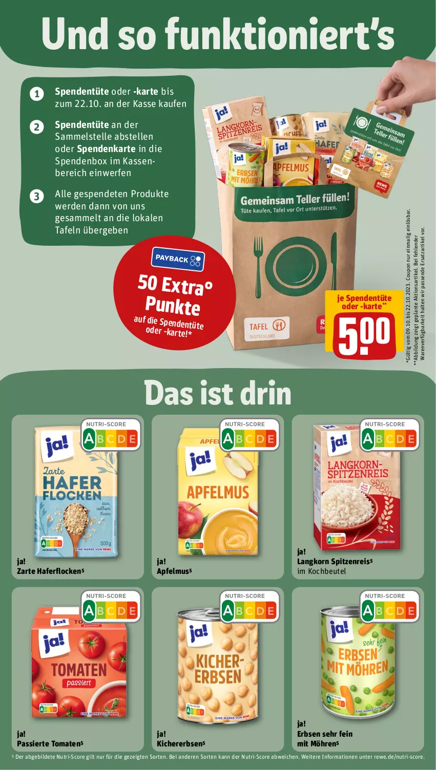 Aktueller Prospekt Rewe - Prospekte - von 09.10 bis 14.10.2023 - strona 5 - produkty: apfel, apfelmus, beutel, coupon, eis, elle, erbsen, erde, hafer, haferflocken, kichererbsen, kochbeutel, korn, möhren, reis, Ti, tomate, tomaten, Tüte