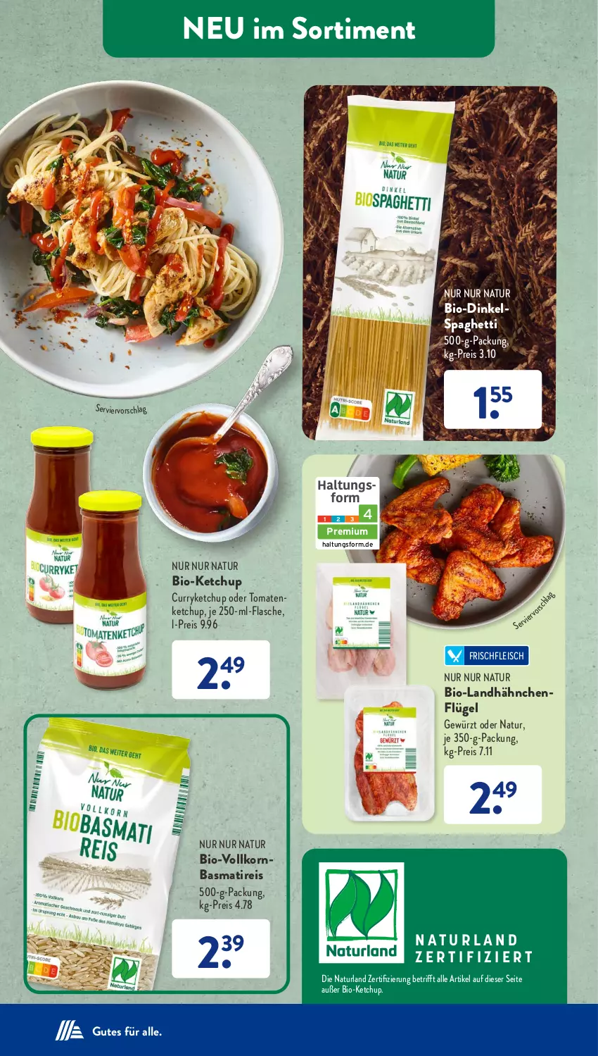 Aktueller Prospekt AldiSud - IN ZWEI WOCHEN - von 11.09 bis 16.09.2023 - strona 27 - produkty: basmati, bio, curry, eis, flasche, fleisch, gewürz, hähnchenflügel, ketchup, korn, natur, naturland, reis, spaghetti, Ti, tomate, tomaten, tomatenketchup