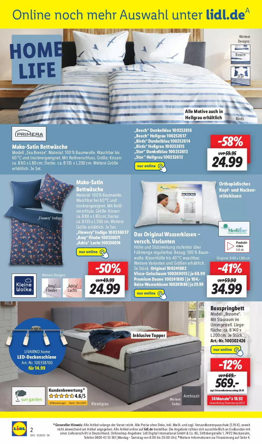 Aktueller Prospekt Lidl - Wochen-Highlights im Onlineshop - von 22.05 bis 28.05.2023 - strona 2 - produkty: angebot, angebote, Bau, baumwolle, bett, bettwäsche, boxspringbett, bree, decke, dell, deo, eis, elle, Ergee, flieder, gin, kissen, kissenhülle, lachs, LG, Liege, Mode, ndk, reis, rel, Ria, ring, Schal, Schale, telefon, Ti, topper, Trockner, uhr, wasser, wolle