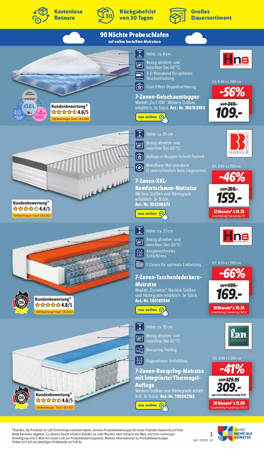 Aktueller Prospekt Lidl - Wochen-Highlights im Onlineshop - von 22.05 bis 28.05.2023 - strona 3 - produkty: auer, dell, Effect, federkern, federkernmatratze, kernmatratze, komfortschaum-matratze, korb, Liege, mab, matratze, matratzen, Mode, ndk, ring, Surf, Tasche, taschen, taschenfederkernmatratze, Ti, topper, tuc, weck