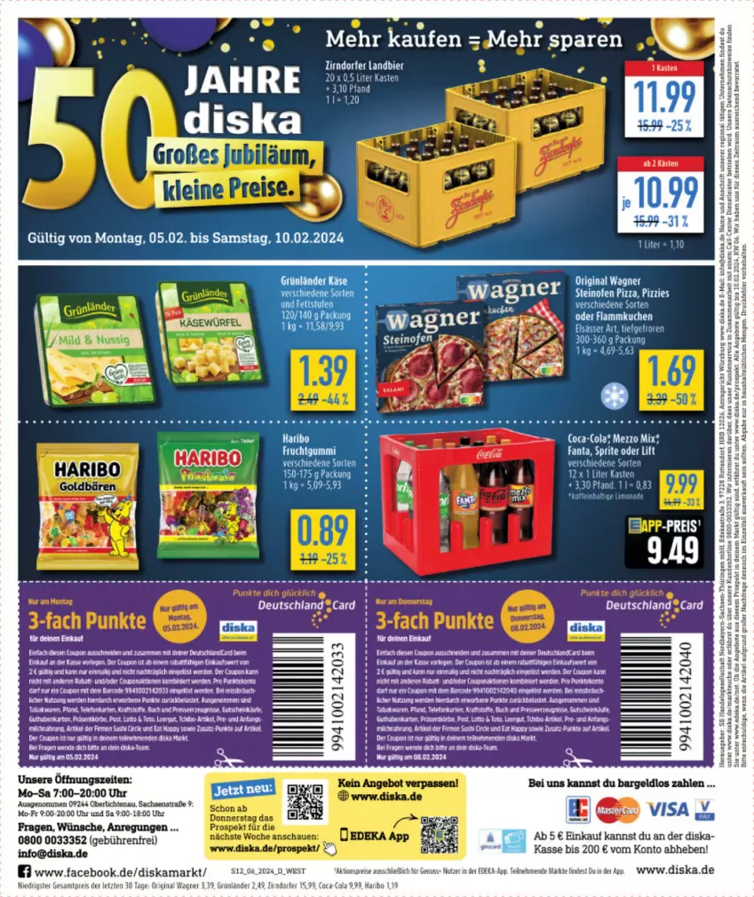 Aktueller Prospekt Diska - von 05.02 bis 10.02.2024 - strona 12 - produkty: angebot, angebote, Astra, bier, coca-cola, cola, coupon, deka, eier, eis, elsässer art, ente, erde, fanta, flammkuchen, gin, grünländer, haribo, Kette, kuchen, lamm, LG, limo, limonade, nuss, Ofen, original wagner, pizza, reis, ring, sac, sprite, steinofen, steinofen pizza, Tchibo, tee, Ti, uhr, wagner, ZTE