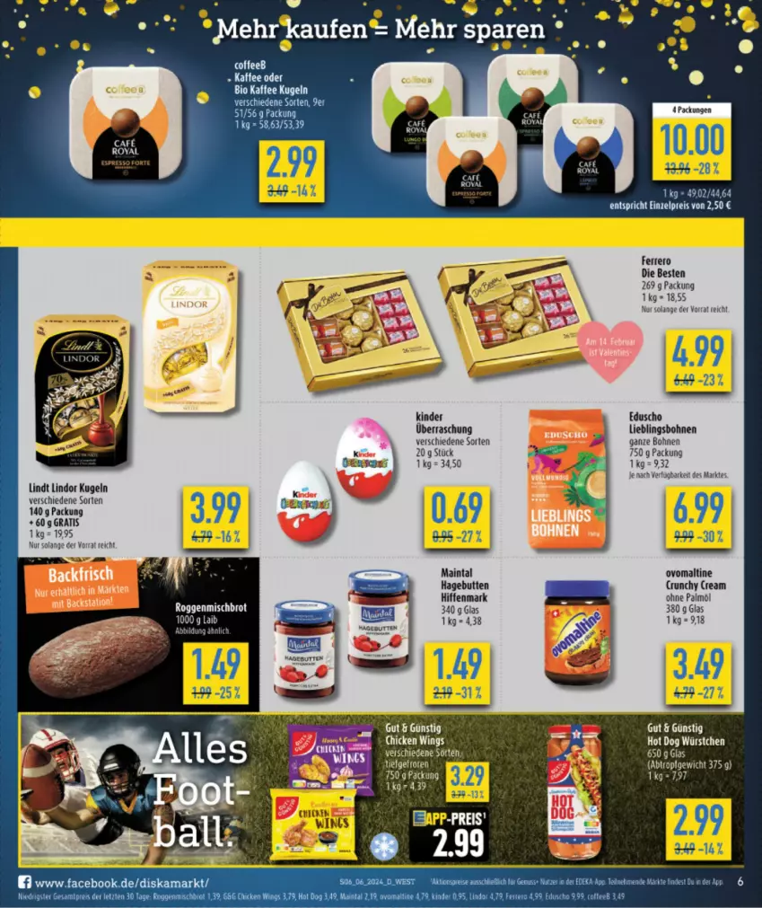 Aktueller Prospekt Diska - von 05.02 bis 10.02.2024 - strona 6 - produkty: bohne, bohnen, eduscho, eis, espresso, ferrero, hot dog, Kinder, Kugel, lindor, lindt, ohne palmöl, ovomaltine, reis, tee, Ti, würstchen