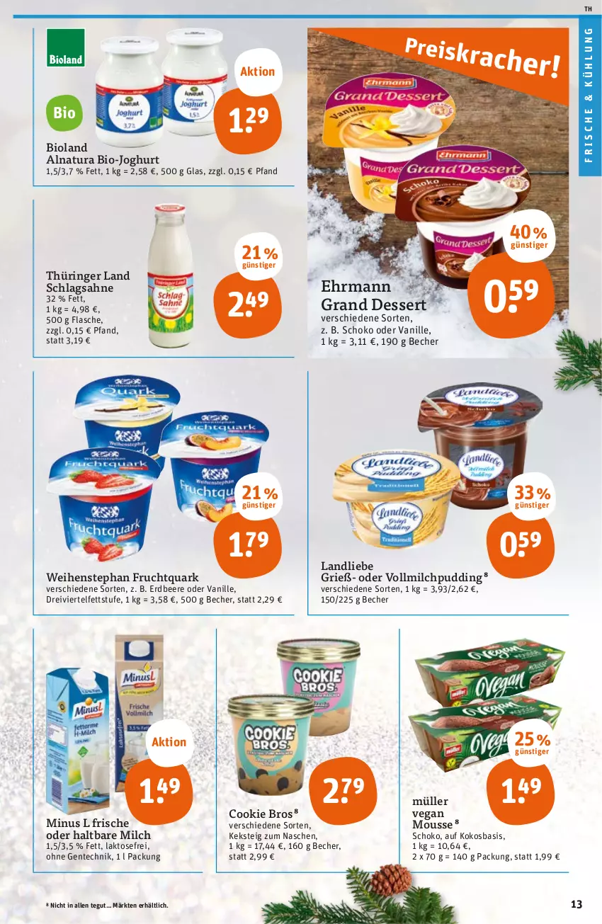 Aktueller Prospekt Tegut - Angebote der Woche - von 21.11 bis 26.11.2022 - strona 15 - produkty: Becher, beere, bio, bio-joghurt, bioland, cookie, dessert, ehrmann, Ehrmann Grand Dessert, ente, erdbeere, flasche, frucht, Fruchtquark, haltbare milch, HP, joghur, joghurt, keks, kokos, landliebe, milch, mousse, Müller, natur, natura, pudding, quark, ring, sahne, schlagsahne, schoko, Ti, vanille, vollmilch, weihenstephan