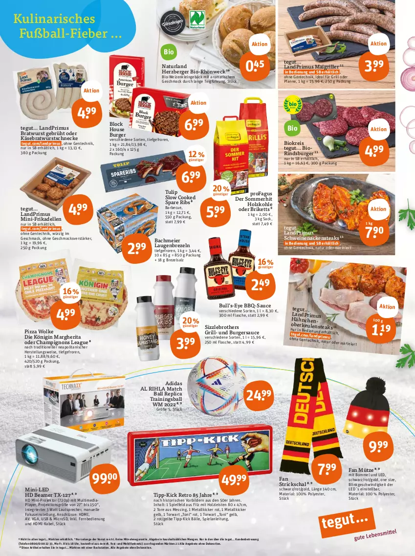 Aktueller Prospekt Tegut - Angebote der Woche - von 21.11 bis 26.11.2022 - strona 2 - produkty: Adidas, angebot, angebote, ball, barbecue, bbq-sauce, Berger, bio, bratwurst, brezel, Brezeln, briketts, brot, brother, burger, champignon, champignons, dekoration, dell, eier, eis, Elan, elle, ente, fernbedienung, flasche, frikadellen, Fußball, gin, grill, gsw, HDMI, herzberger, Holz, holzkohle, ideal für grill, Käse, landprimus, Laugenbrezel, lautsprecher, mac, margherita, microsd, Mütze, Nackensteak, nackensteaks, natur, naturland, pfanne, pizza, profagus, Projektor, reis, Ria, rind, sac, salz, sauce, Schal, schwein, schweine, schweinenacken, spare ribs, steak, steaks, telefon, Ti, tisch, tulip, uhr, usb, weck, wein, weine, wurst