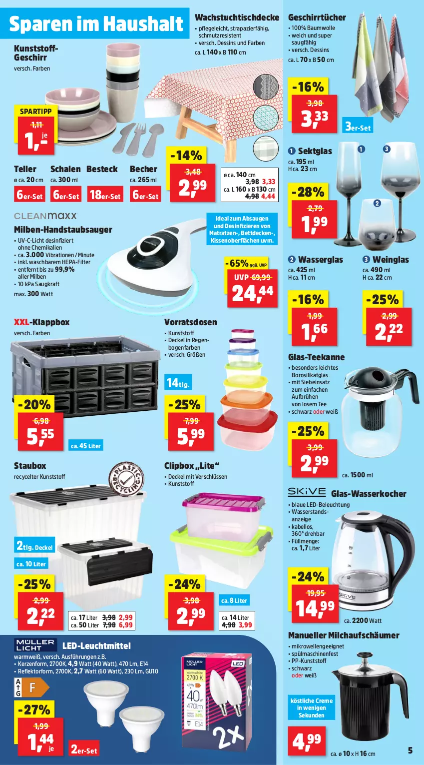 Aktueller Prospekt Thomas Philipps - von 17.02 bis 22.02.2025 - strona 5 - produkty: Bau, baumwolle, Becher, beleuchtung, besteck, bett, Brühe, creme, decke, Deckel, elle, geschirr, geschirrtücher, glas-wasserkocher, handstaubsauger, kerze, kissen, Klappbox, Kocher, kraft, led-beleuchtung, leuchtmittel, LG, matratze, matratzen, mikrowelle, milch, milchaufschäumer, Schal, Schale, sekt, spartipp, spülmaschinen, staubsauger, tee, teekanne, teller, Ti, tisch, tischdecke, tuc, tücher, wachstuch, wasser, wasserkocher, wein, wolle