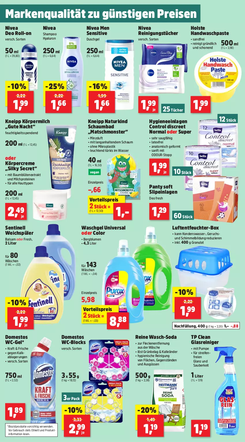 Aktueller Prospekt Thomas Philipps - von 17.02 bis 22.02.2025 - strona 6 - produkty: asti, Bad, balsam, Bau, bio, biozidprodukte, blume, blumen, Blüte, creme, deo, deo roll-on, Discreet, domestos, duschgel, eis, Glasreiniger, HP, hyaluron, kneipp, Körpercreme, kraft, Leuchte, leuchten, Luftentfeuchter, milch, monster, natur, nivea, Nivea Men, panty, Rauch, reifen, reiniger, Reinigung, reinigungstücher, reis, roll-on, rwe, schaumbad, shampoo, slip, slipeinlagen, Soda, Ti, tücher, vorteilspreis, waschgel, wasser, wc-gel, weichspüler