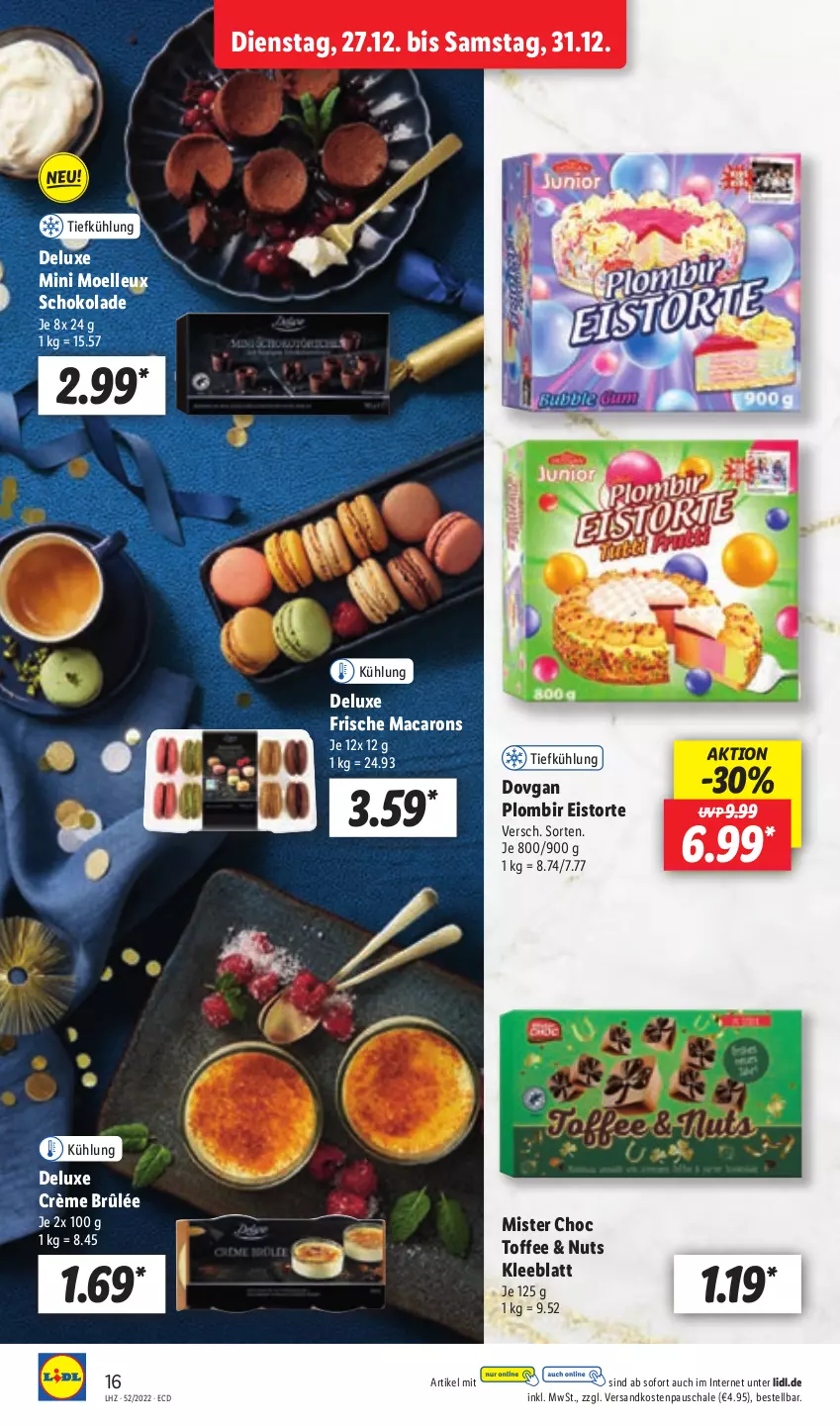 Aktueller Prospekt Lidl - Aktionsprospekt - von 27.12 bis 31.12.2022 - strona 18 - produkty: Crème Brûlée, dovgan, eis, elle, mac, Macarons, ndk, Schal, Schale, schoko, schokolade, Ti, torte