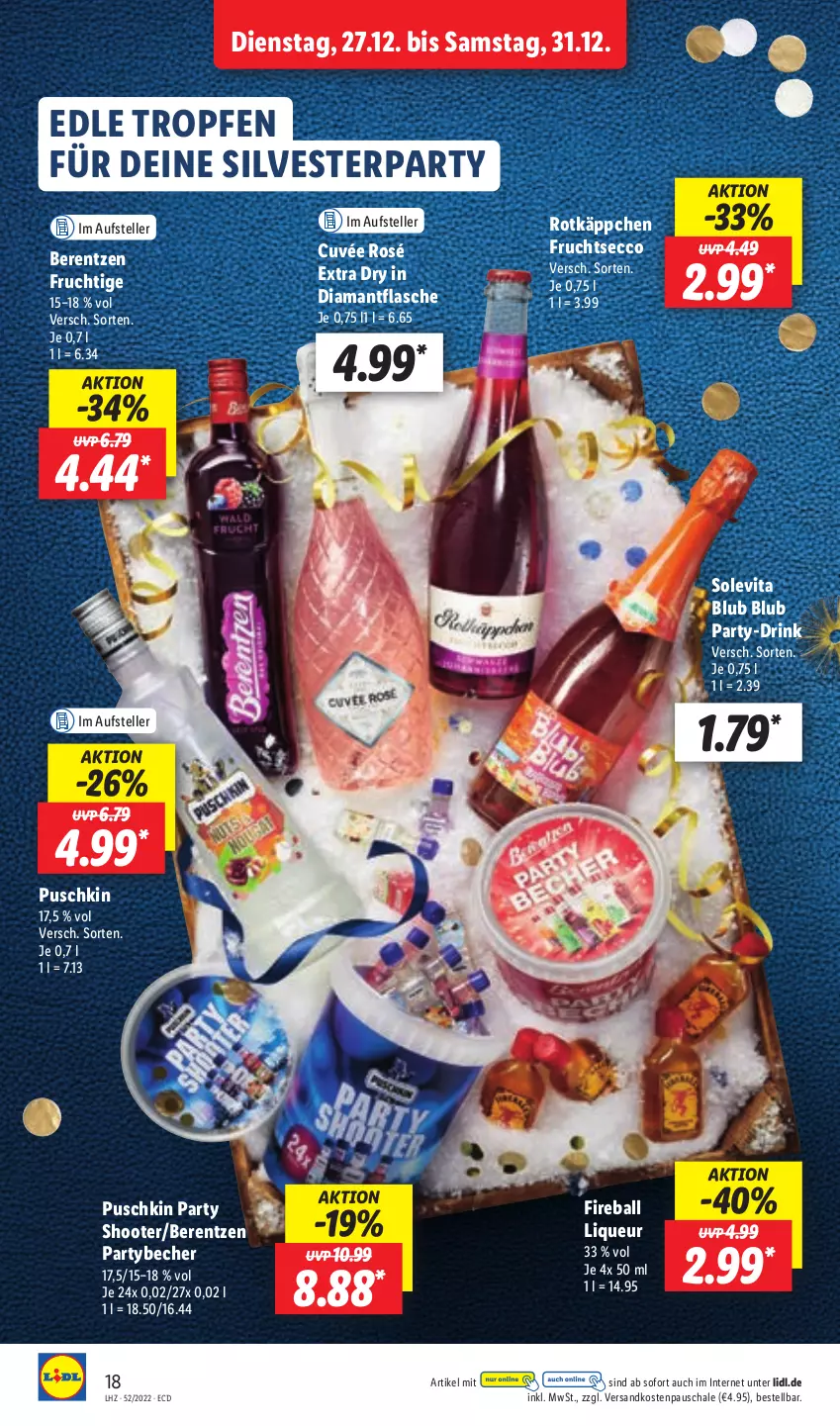 Aktueller Prospekt Lidl - Aktionsprospekt - von 27.12 bis 31.12.2022 - strona 20 - produkty: ball, Becher, berentzen, cuvée, drink, ecco, elle, flasche, frucht, fruchtsecco, liqueur, ndk, rotkäppchen, Schal, Schale, teller, Ti, vita