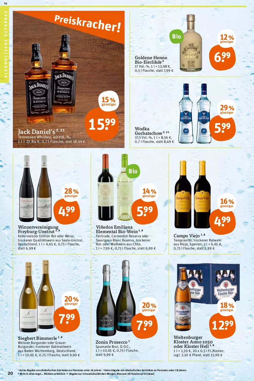 Aktueller Prospekt Tegut - Angebote der Woche - von 27.06 bis 02.07.2022 - strona 22 - produkty: alkohol, alkoholische getränke, auer, Bad, bio, Bio-Wein, brut, burger, burgunder, campo viejo, ecco, eier, eierlikör, eis, elle, flasche, getränk, getränke, Gorbatschow, grauer burgunder, jack daniel, Jack Daniel’s, kabinett, likör, Meister, merl, prosecco, puma, qualitätswein, Reinigung, rioja, rotwein, sauvignon, sauvignon blanc, spumante, tempranillo, tennessee whiskey, Ti, wein, Weißwein, whiskey, wodka, zonin