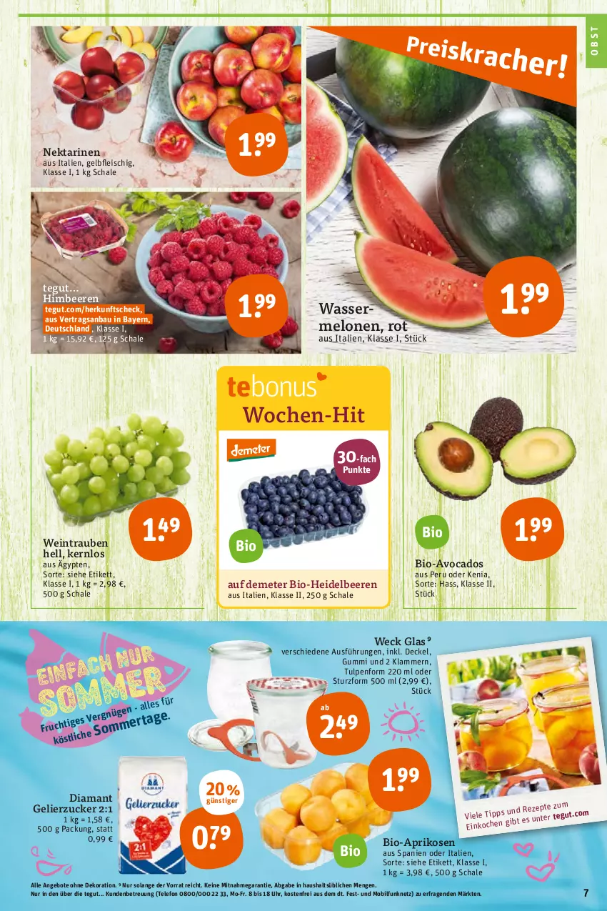 Aktueller Prospekt Tegut - Angebote der Woche - von 27.06 bis 02.07.2022 - strona 9 - produkty: angebot, angebote, aprikose, aprikosen, avocado, avocados, Bau, beere, beeren, bio, decke, Deckel, dekoration, eis, fleisch, frucht, gelierzucker, heidelbeere, heidelbeeren, himbeer, himbeere, himbeeren, Klammern, lamm, melone, melonen, Nektar, nektarinen, obst, Schal, Schale, telefon, Ti, trauben, uhr, wasser, wassermelone, wassermelonen, weck, wein, zucker