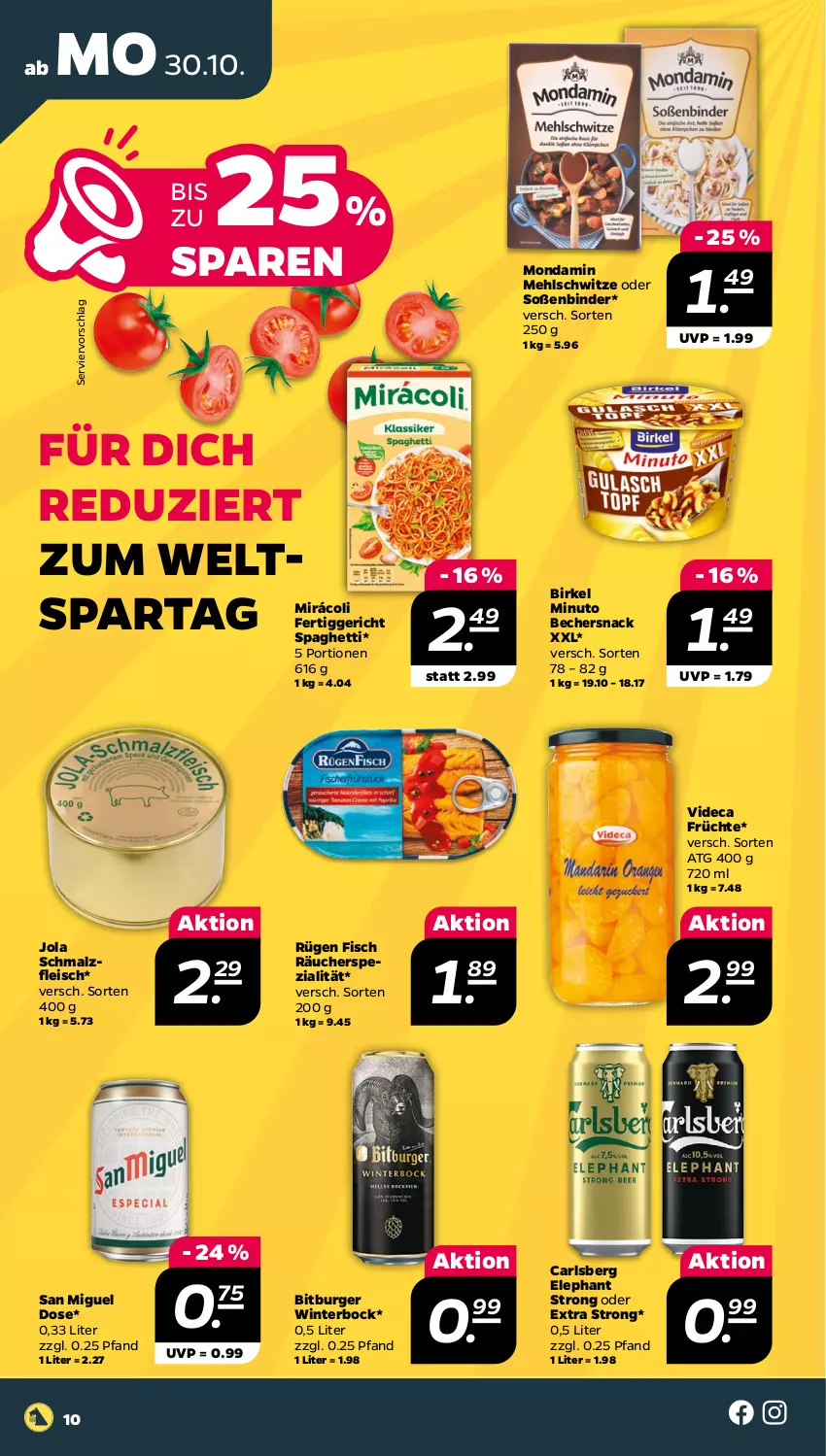 Aktueller Prospekt Netto - Woche 44 - von 30.10 bis 04.11.2023 - strona 10 - produkty: Becher, birkel, bitburger, burger, carlsberg, eis, fertiggericht, fisch, fleisch, früchte, malz, mehl, Mirácoli, mondamin, Schmalz, snack, Soße, spaghetti, Spezi, Ti