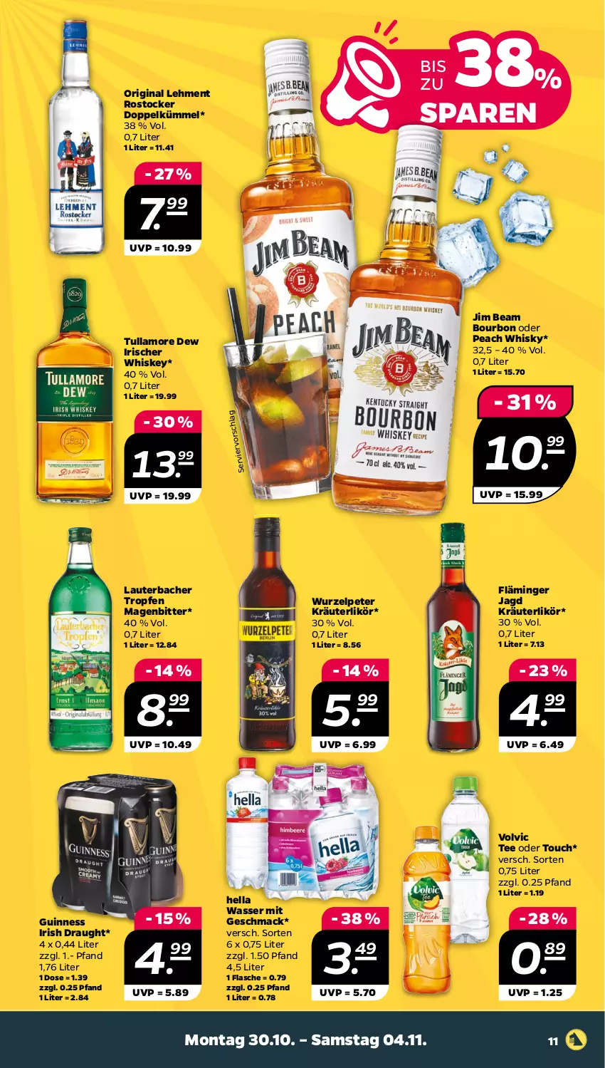 Aktueller Prospekt Netto - Woche 44 - von 30.10 bis 04.11.2023 - strona 11 - produkty: bourbon, flasche, gin, Guinness, hella, jim beam, kräuter, kräuterlikör, likör, mac, Rostocker, tee, tullamore, tullamore dew, volvic, wasser, whiskey, whisky