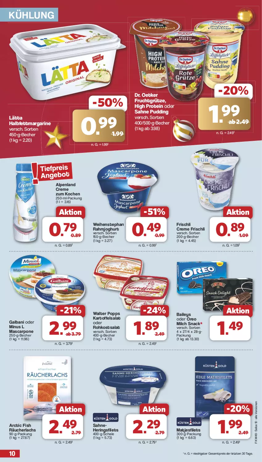 Aktueller Prospekt Famila - Prospekte - von 02.12 bis 07.12.2024 - strona 10 - produkty: baileys, Becher, creme, Dr. Oetker, eis, filet, filets, frischli, frucht, fruchtgrütze, galbani, grütze, halbfettmargarine, hering, Herings, heringsfilets, joghur, joghurt, kartoffel, kartoffelsalat, lachs, lätta, margarine, mascarpone, matjes, Matjesfilet, matjesfilets, milch, oreo, Popp, pudding, rahmjoghurt, Räucherlachs, reis, ring, sahne, salat, Schal, Schale, snack, Ti, weihenstephan, ZTE