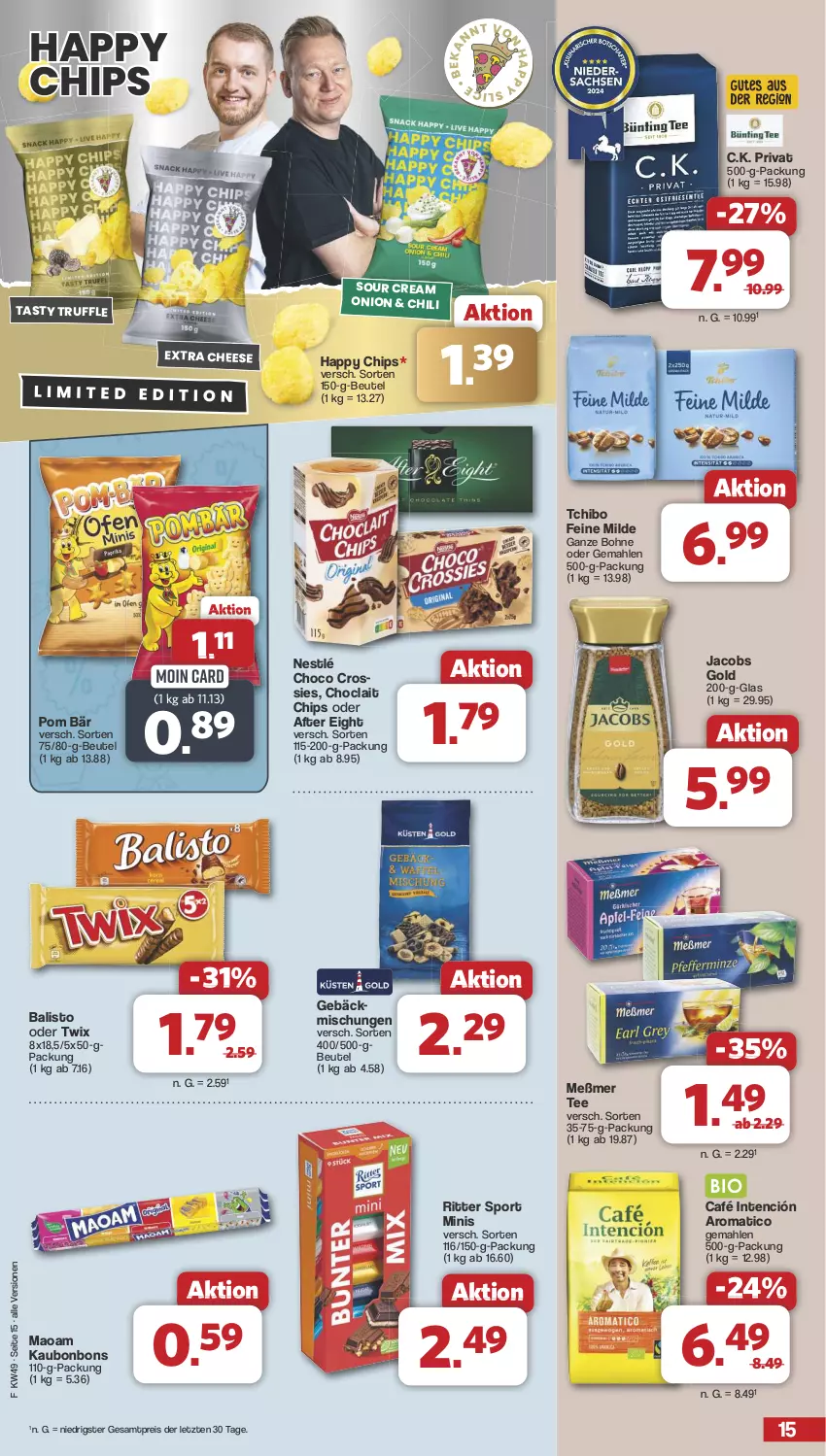 Aktueller Prospekt Famila - Prospekte - von 02.12 bis 07.12.2024 - strona 16 - produkty: after eight, balisto, beutel, bohne, bonbons, chili, chips, choclait chips, eis, jacobs, Jacobs Gold, maoam, Meßmer, nestlé, oder twix, reis, ritter, ritter sport, sour cream, Sport, Tchibo, tee, Ti, twix, ZTE