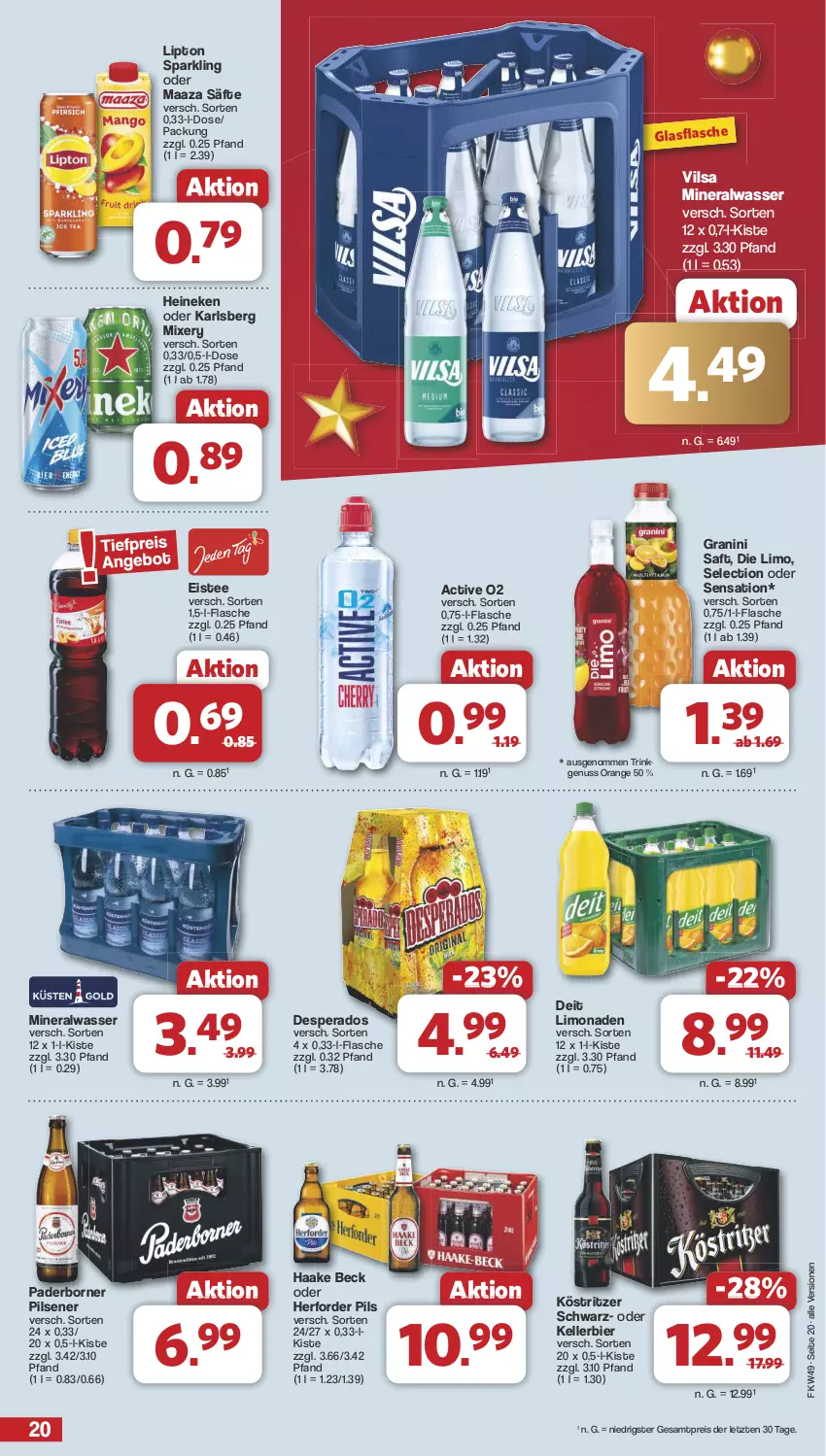 Aktueller Prospekt Famila - Prospekte - von 02.12 bis 07.12.2024 - strona 21 - produkty: Alwa, bier, deit, desperados, eis, eistee, elle, flasche, getränk, getränke, glasflasche, granini, heineken, karlsberg, karlsberg mixery, kellerbier, köstritzer, limo, limonade, limonaden, lipton, mineralwasser, Mixer, mixery, nuss, orange, pils, pilsener, reis, saft, säfte, tee, Ti, vilsa, wasser, ZTE