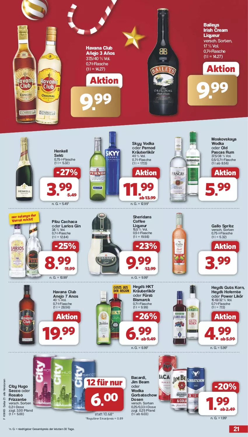 Aktueller Prospekt Famila - Prospekte - von 02.12 bis 07.12.2024 - strona 22 - produkty: bacardi, baileys, bismarck, Cachaca, ecco, eis, flasche, frizzante, gallo, gin, Gorbatschow, Havana Club, henkel, henkell, henkell sekt, hugo, irish cream, jim beam, korn, kräuter, kräuterlikör, likör, liqueur, moskovskaya, reis, rosato, rum, sekt, skyy, Skyy Vodka, Ti, vodka, wodka, ZTE