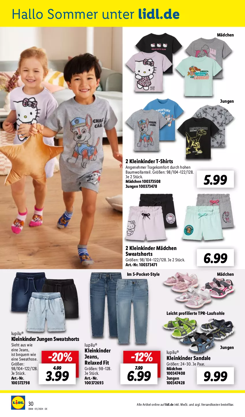 Aktueller Prospekt Lidl - Aktuelle Onlineshop-Highlights - von 01.05 bis 31.05.2024 - strona 30 - produkty: axe, Bau, hose, jeans, Kinder, lupilu, ndk, rel, sandale, shirt, shirts, shorts, Sweathose, sweatshorts, T-Shirt, Ti