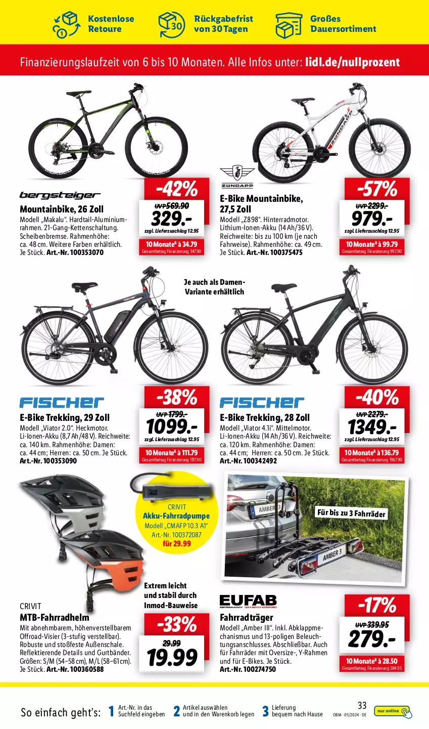 Aktueller Prospekt Lidl - Aktuelle Onlineshop-Highlights - von 01.05 bis 31.05.2024 - strona 33 - produkty: akku, Amber, auer, Bau, beleuchtung, crivit, dell, E-Bike, E-Bikes, eis, Fahrrad, fahrradhelm, Kette, korb, Mode, Mountainbike, Ria, rwe, Schal, Schale, Ti, Tiere