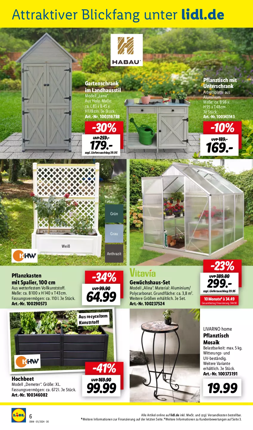 Aktueller Prospekt Lidl - Aktuelle Onlineshop-Highlights - von 01.05 bis 31.05.2024 - strona 6 - produkty: arbeitsplatte, Bona, dell, Garten, Gewächshaus, Holz, latte, Mode, ndk, Pflanzkasten, Ria, Schrank, Ti, tisch, unterschrank, ZTE