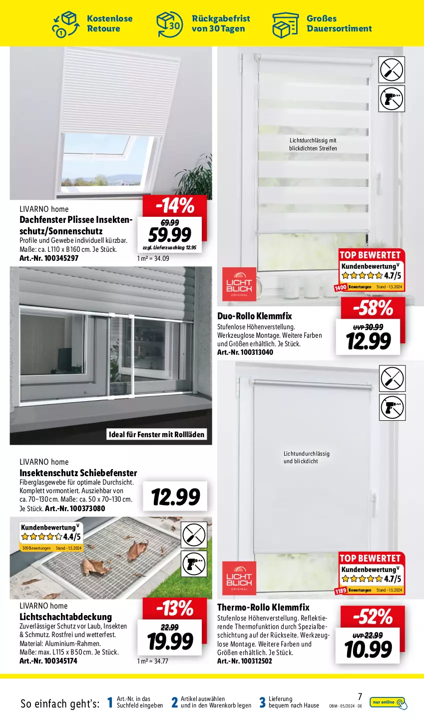 Aktueller Prospekt Lidl - Aktuelle Onlineshop-Highlights - von 01.05 bis 31.05.2024 - strona 7 - produkty: auer, fenster, insektenschutz, korb, Lichtschachtabdeckung, reifen, Ria, sekt, sonnenschutz, Spezi, thermo-rollo, Ti, Tiere, werkzeug