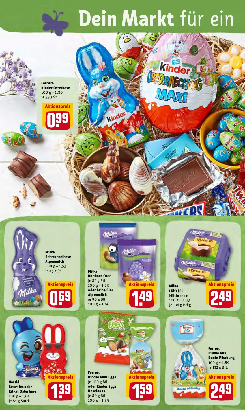 Aktueller Prospekt Rewe - REWE Ihr Kaufpark - von 04.04 bis 09.04.2022 - strona 12 - produkty: aktionspreis, alpenmilch, bonbons, creme, eier, eis, ferrero, haselnuss, Kinder, kitkat, Löffel, milch, milka, nestlé, nuss, oreo, reis, smarties, Ti