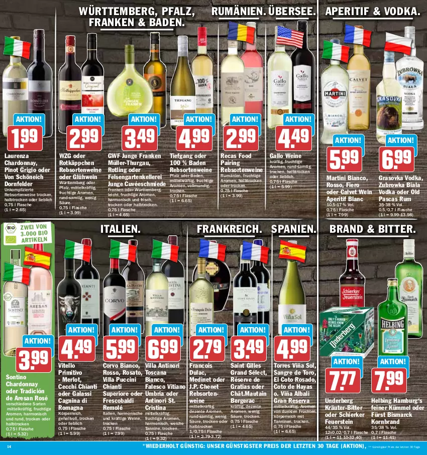 Aktueller Prospekt Hit - Prospekte - von 02.01 bis 07.01.2023 - strona 14 - produkty: aldi, aperitif, Bad, Berger, bismarck, chardonnay, chia, chianti, cin, cuvée, dornfelder, eis, elle, ente, flasche, frucht, früchte, früchten, gallo, Garten, Glühwein, J.P. Chenet, korn, kräuter, martini, medinet, merl, merlot, Müller, Müller-Thurgau, Pinot, pinot grigio, primitivo, rebsortenweine, reis, resa, Ria, ring, rosato, rotkäppchen, rum, Ti, underberg, vodka, wein, weine, ZTE