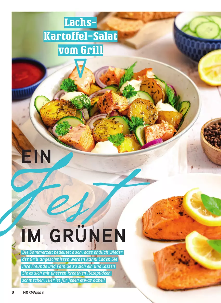 Aktueller Prospekt Norma - Norma - von 01.07 bis 31.08.2023 - strona 8 - produkty: erde, grill, kartoffel, lachs, magazin, rezept, salat, Ti