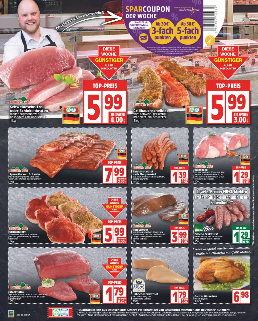 Aktueller Prospekt Edeka - Angebote der Woche - von 25.07 bis 30.07.2022 - strona 2 - produkty: angebot, auer, axe, Bad, Bau, Bauer, bauerngut, berliner, braten, bratwurst, brustfilet, deka, discount, eis, elle, filet, fleisch, gewürz, grill, Grillbauch, grillkotelett, hähnchenbrust, hähnchenbrustfilet, Haxe, jungbullen, Kalbshaxe, kotelett, küche, lebensmittel, LG, pfanne, reis, rind, rinder, Rinderleber, rindfleisch, saft, schinken, schinkenbraten, schnitten, schwein, Soße, spareribs, steak, Ti, tomate, tomaten, top-preis, wein, wurst, zwiebel